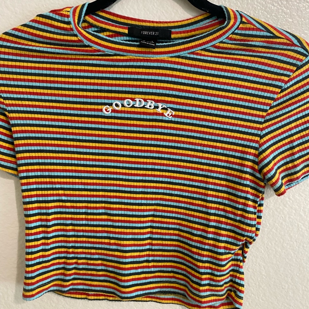 Forever 21 Embroidered “Goodbye” Striped Tee